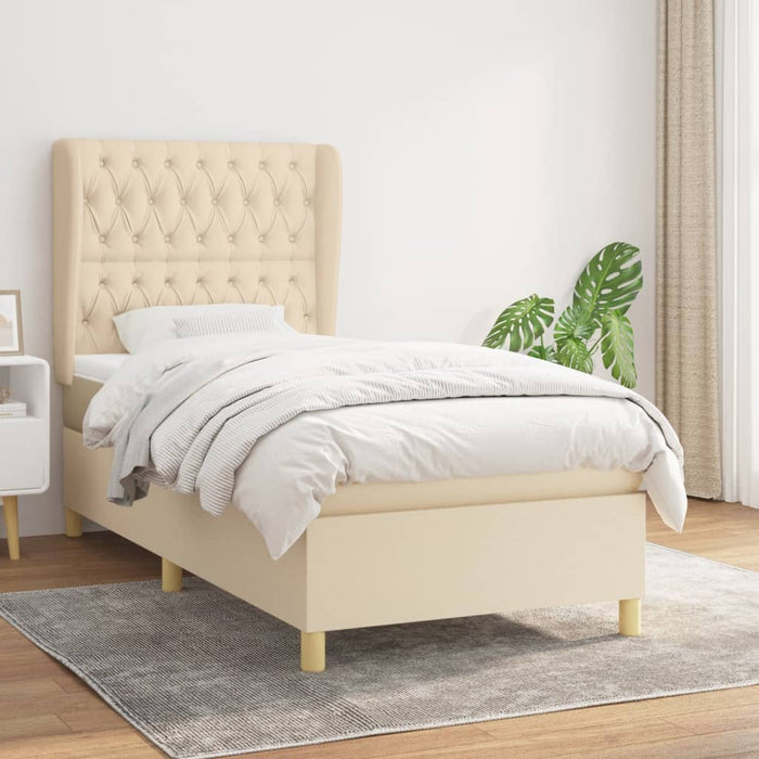 Pat box spring cu saltea, crem, 100x200 cm, textil WALTI