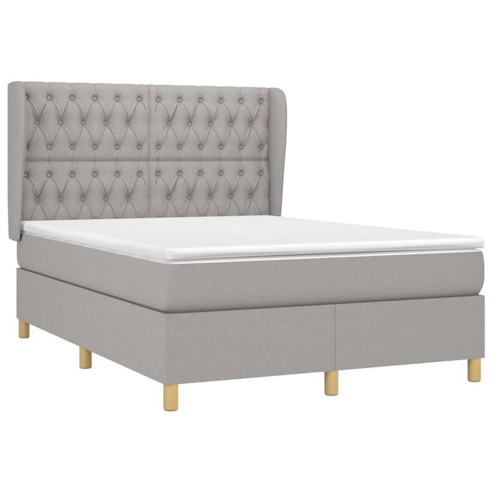 Pat box spring cu saltea, gri deschis, 140x190 cm, textil WALTI