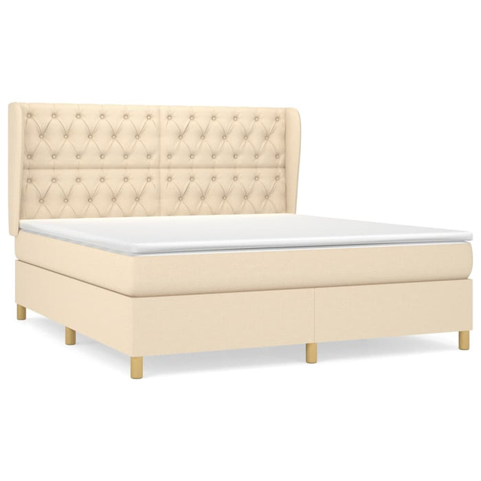 Pat box spring cu saltea, crem, 160x200 cm, material textil WALTI