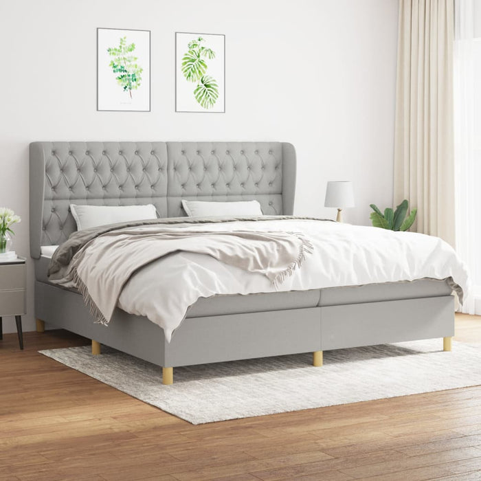 Pat box spring cu saltea, gri deschis, 200x200 cm, textil - WALTI WALTI