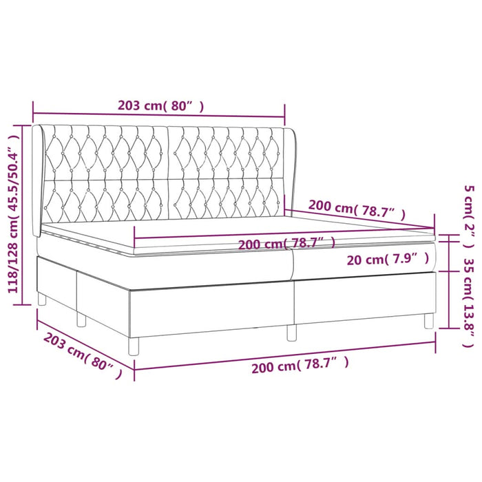 Pat box spring cu saltea, gri închis, 200x200 cm, textil - WALTI WALTI