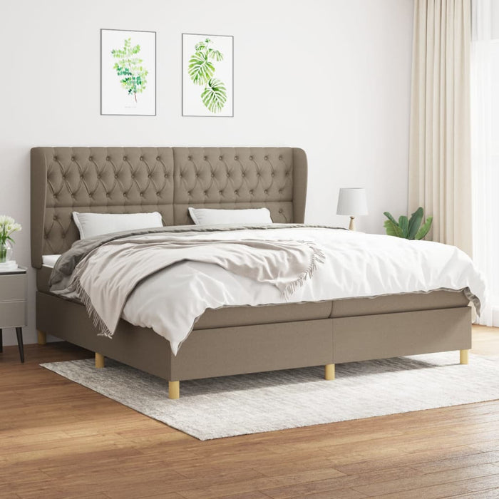 Pat box spring cu saltea, gri taupe, 200x200 cm, textil - WALTI WALTI