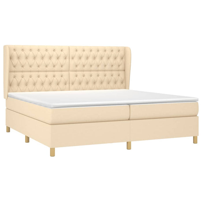 Pat box spring cu saltea, crem, 200x200 cm, textil - WALTI WALTI