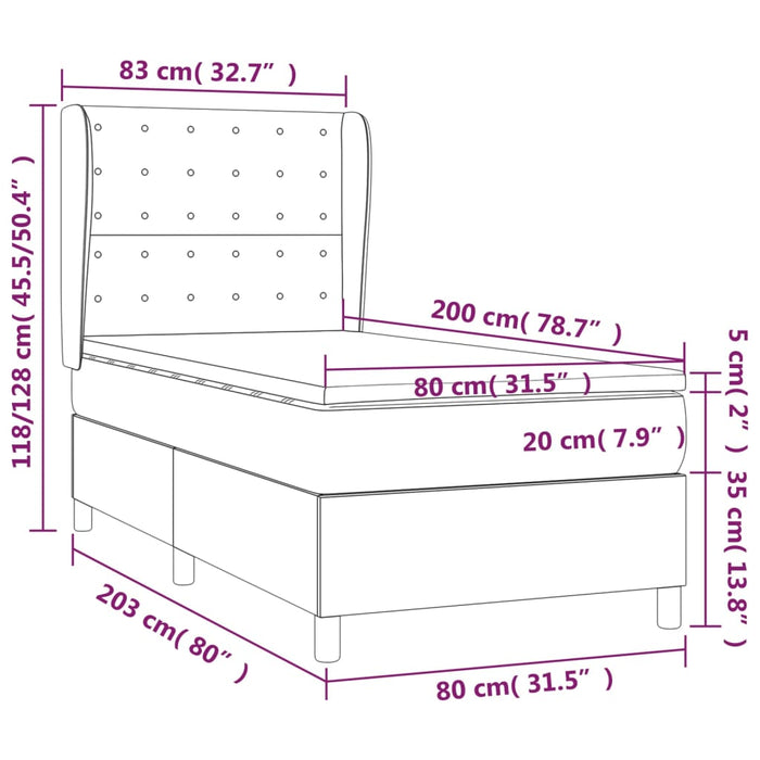 Pat box spring cu saltea, gri taupe, 80x200 cm, textil - WALTI WALTI