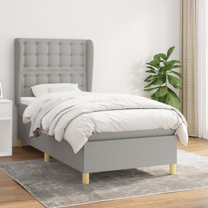 Pat box spring cu saltea, gri deschis, 90x200 cm, textil - WALTI WALTI