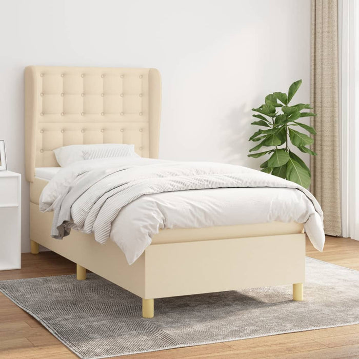 Pat box spring cu saltea, crem, 90x200 cm, textil - WALTI WALTI