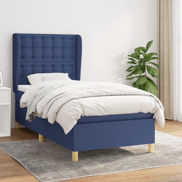Pat box spring cu saltea, albastru, 90x200 cm, textil - WALTI WALTI