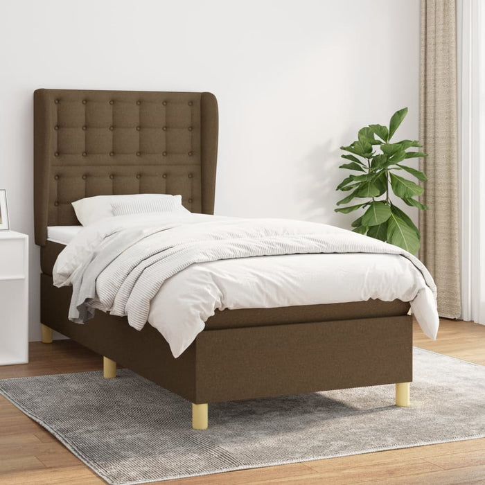 Pat box spring cu saltea, maro închis, 100x200 cm, textil WALTI