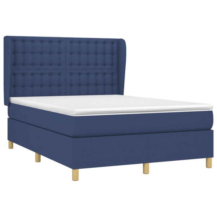 Pat box spring cu saltea, albastru, 140x200 cm, textil - WALTI WALTI