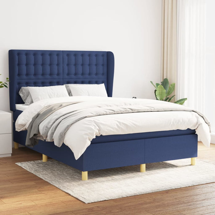 Pat box spring cu saltea, albastru, 140x200 cm, textil - WALTI WALTI