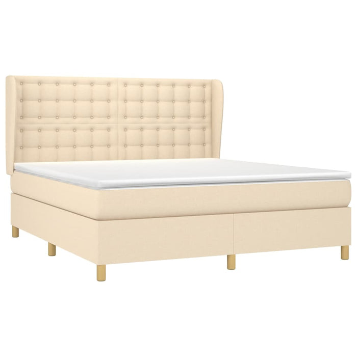 Pat box spring cu saltea, crem, 160x200 cm, material textil WALTI