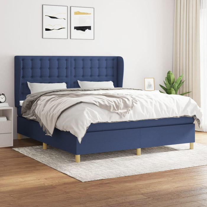 Pat continental cu saltea, albastru, 160x200cm, material textil - WALTI WALTI