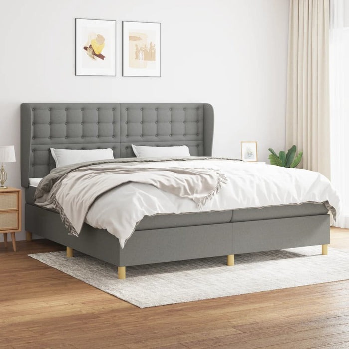Pat box spring cu saltea, gri închis, 200x200 cm, textil - WALTI WALTI