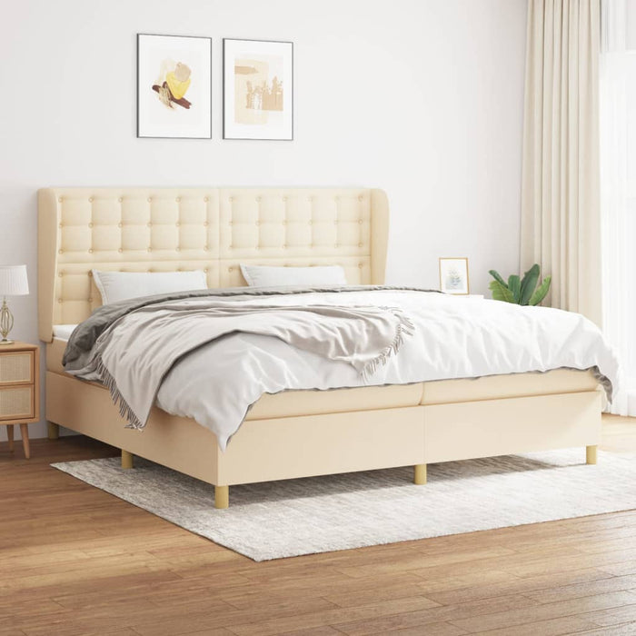 Pat box spring cu saltea, crem, 200x200 cm, textil - WALTI WALTI