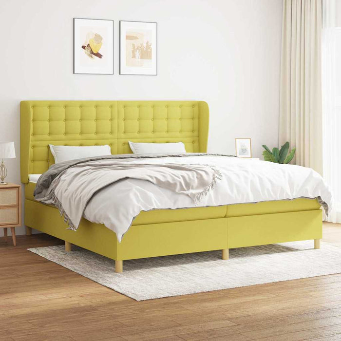 Pat box spring cu saltea, verde, 200x200 cm, textil WALTI