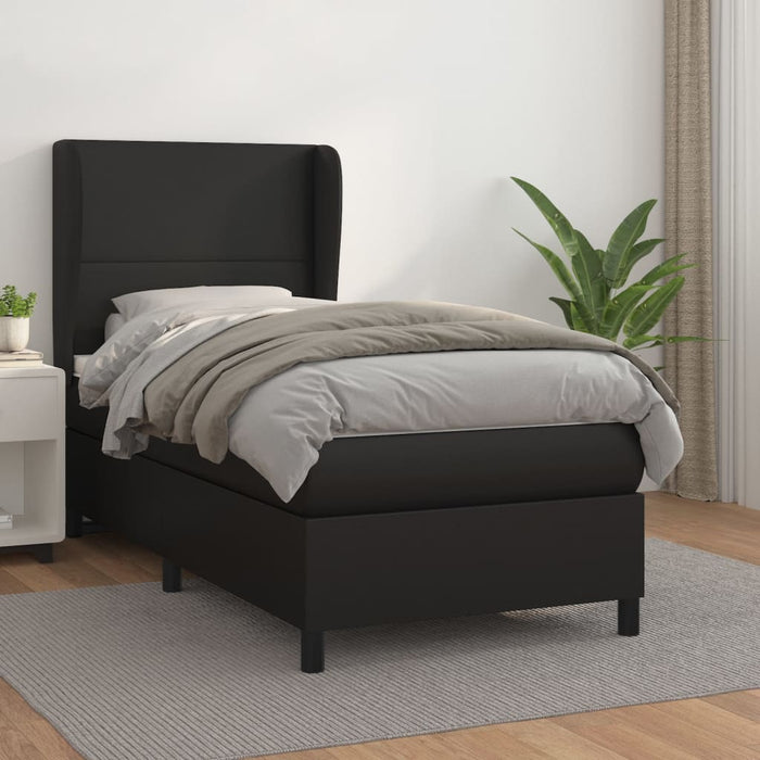 Pat continental cu saltea, negru, 80x200 cm, piele ecologică WALTI