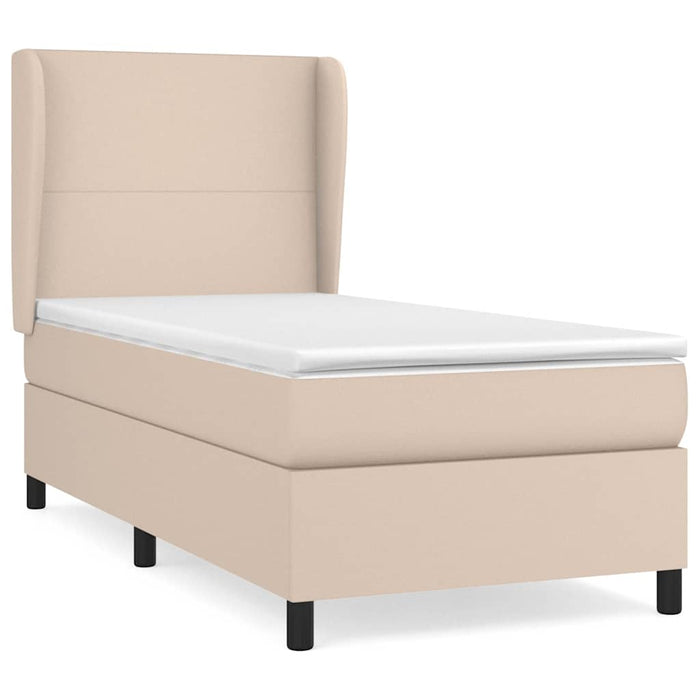 Pat box spring cu saltea, cappuccino, 80x200 cm piele ecologică WALTI