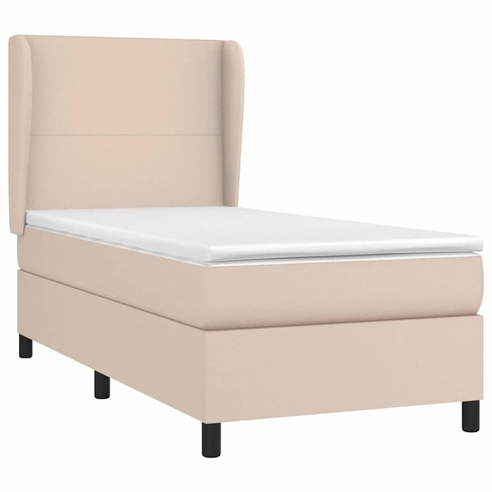 Pat box spring cu saltea, cappuccino, 80x200 cm piele ecologică WALTI