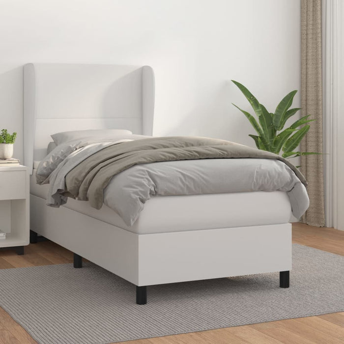 Pat box spring cu saltea, alb, 90x190 cm, piele ecologică WALTI
