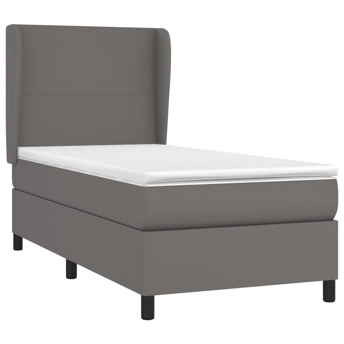 Pat box spring cu saltea, gri, 90x190 cm, piele ecologică WALTI