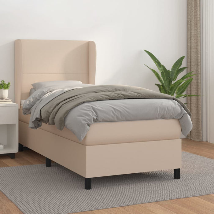 Pat box spring cu saltea, cappuccino, 90x200 cm piele ecologică - WALTI WALTI