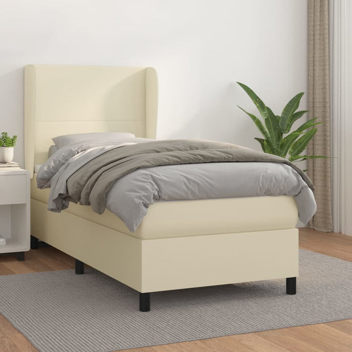 Pat box spring cu saltea, crem, 100x200 cm, piele ecologică - WALTI WALTI
