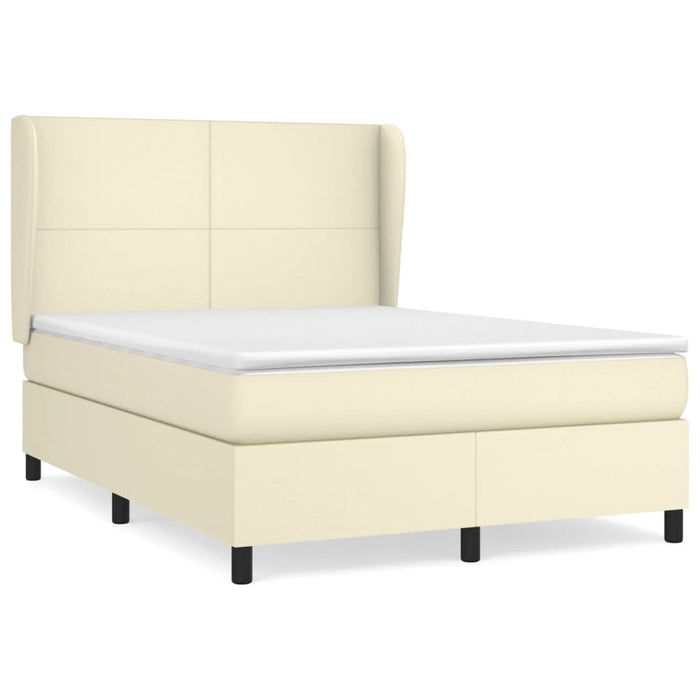 Pat box spring cu saltea, crem, 140x190 cm, piele ecologică - WALTI WALTI