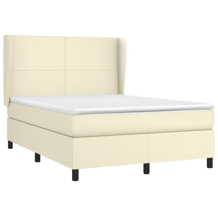 Pat box spring cu saltea, crem, 140x190 cm, piele ecologică - WALTI WALTI