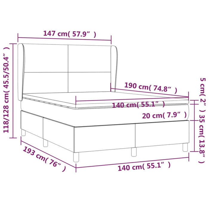 Pat box spring cu saltea, crem, 140x190 cm, piele ecologică - WALTI WALTI