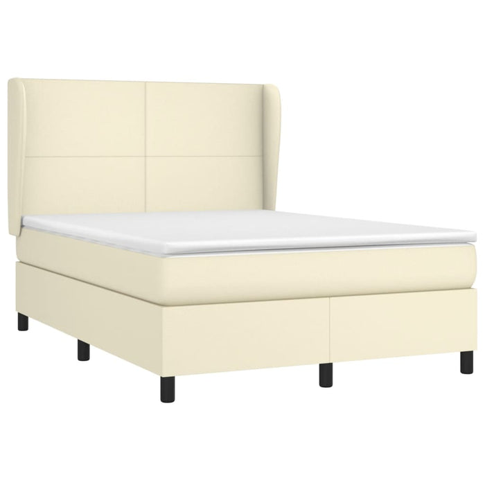 Pat box spring cu saltea, crem, 140x200 cm, piele ecologică WALTI