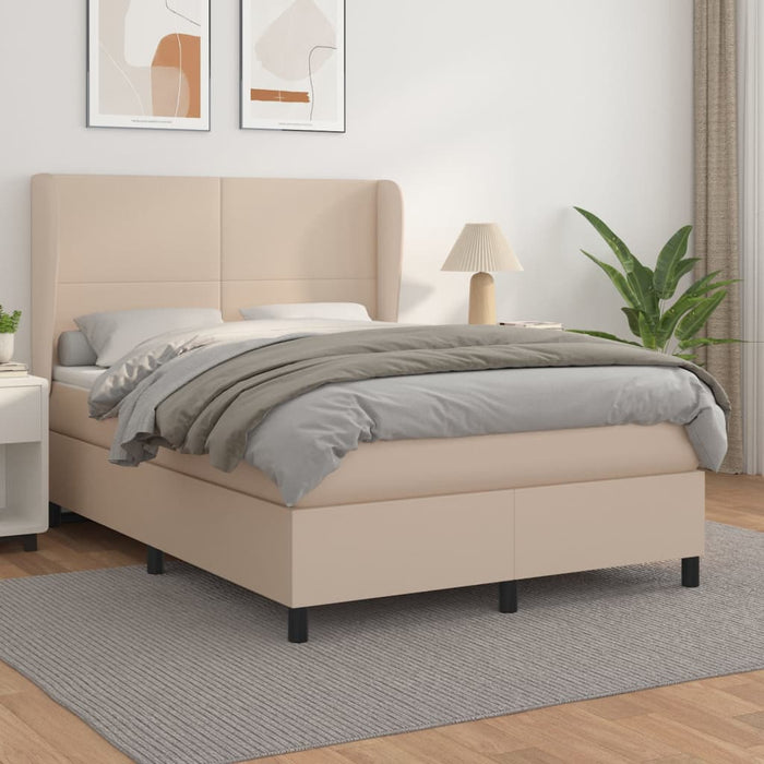 Pat box spring cu saltea, cappuccino, 140x200cm piele ecologică - WALTI WALTI