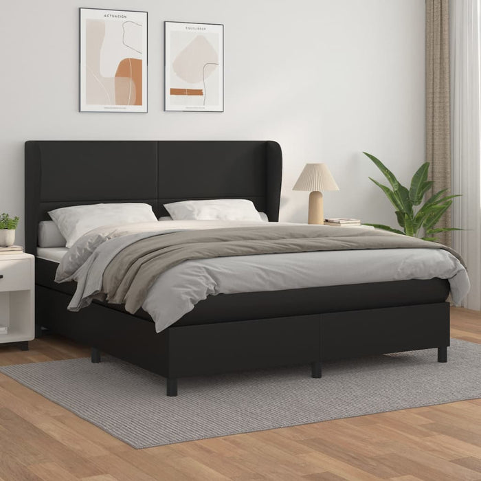 Pat box spring cu saltea, negru, 160x200 cm, piele ecologică WALTI