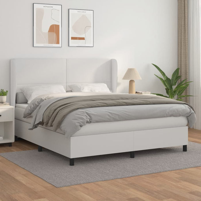 Pat box spring cu saltea, alb, 160x200 cm, piele ecologică - WALTI WALTI