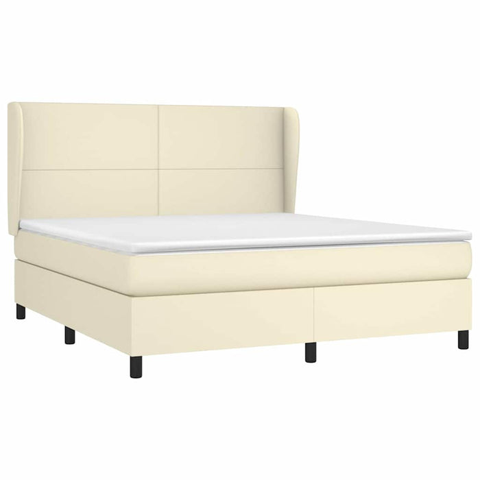 Pat box spring cu saltea, crem, 160x200 cm, piele ecologică WALTI