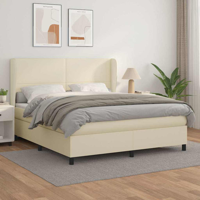 Pat box spring cu saltea, crem, 160x200 cm, piele ecologică WALTI