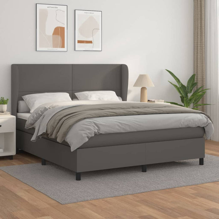 Pat box spring cu saltea, gri, 160x200 cm, piele ecologică - WALTI WALTI