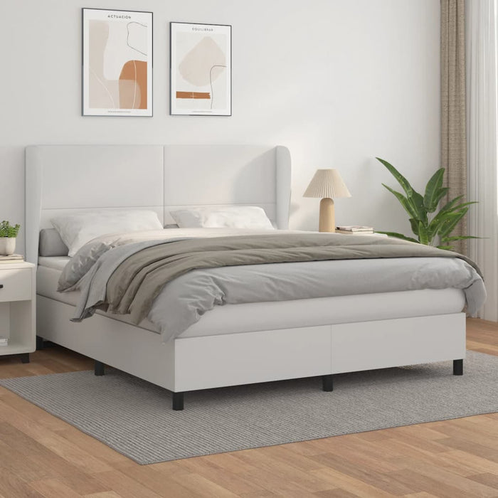 Pat cu arcuri, cu saltea, alb, 180x200 cm, piele ecologică - WALTI WALTI