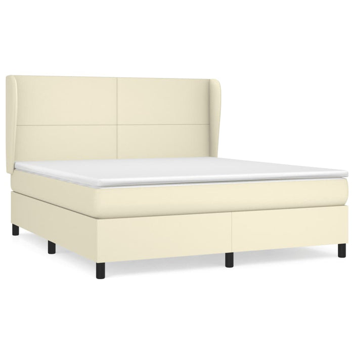 Pat cu arcuri, cu saltea, crem, 180x200 cm, piele ecologică - WALTI WALTI
