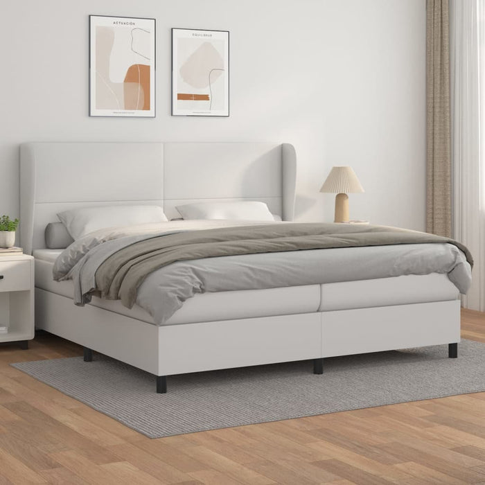 Pat box spring cu saltea, alb, 200x200 cm, piele ecologică - WALTI WALTI