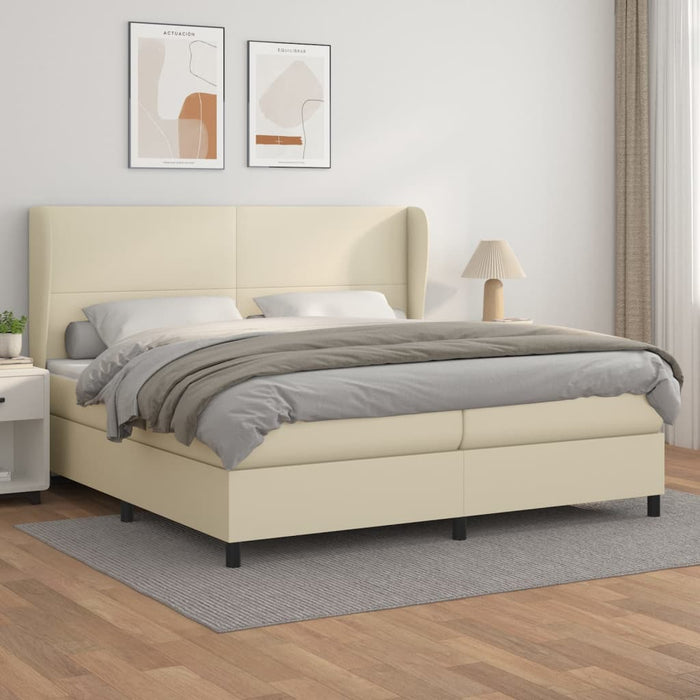 Pat continental cu saltea, crem, 200x200 cm, piele ecologică - WALTI WALTI
