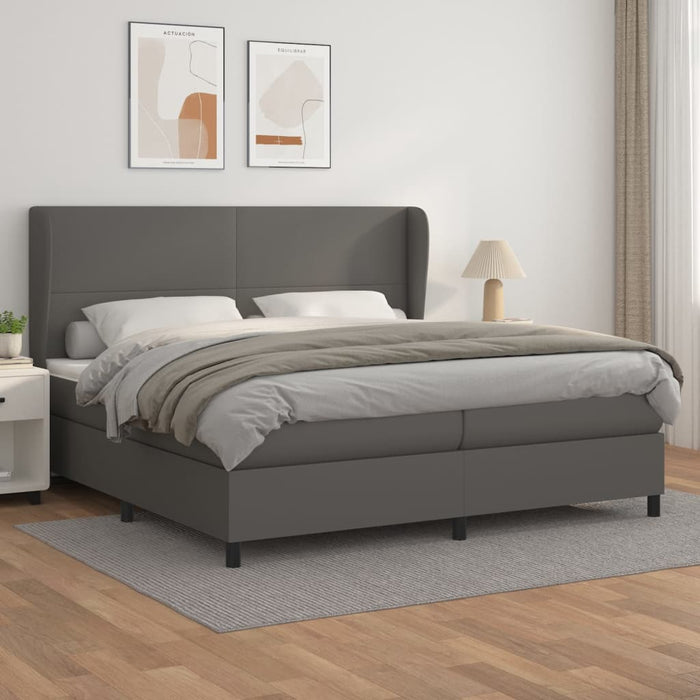 Pat box spring cu saltea, gri, 200x200 cm, piele ecologică - WALTI WALTI