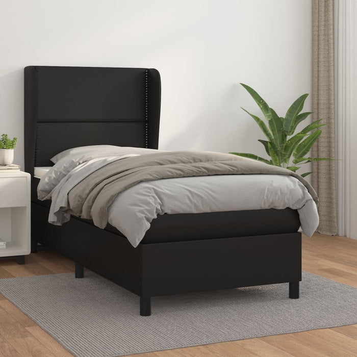 Pat continental cu saltea, negru, 80x200 cm, piele ecologică WALTI