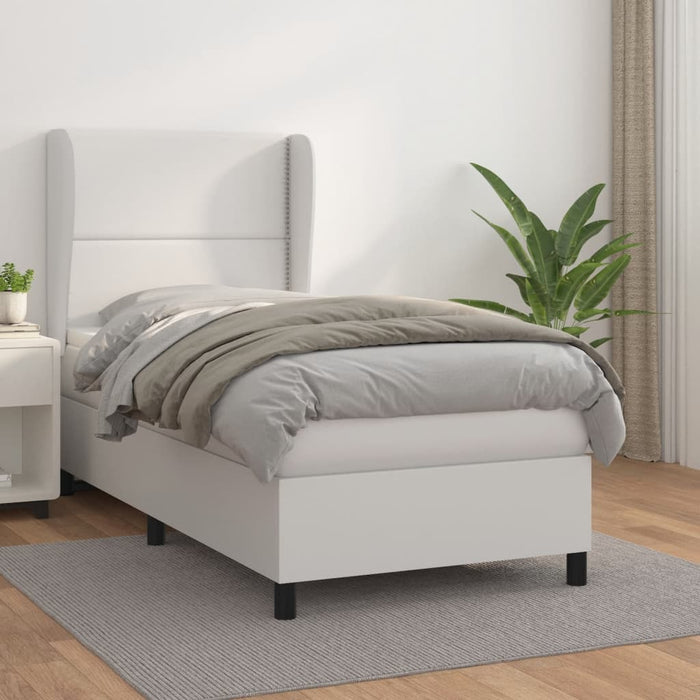 Pat box spring cu saltea, alb, 100x200 cm, piele ecologică - WALTI WALTI