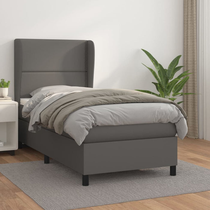 Pat box spring cu saltea, gri, 100x200 cm, piele ecologică - WALTI WALTI