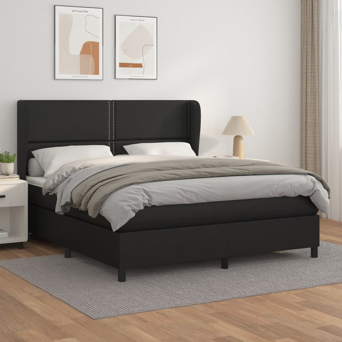 Pat box spring cu saltea, negru, 180x200 cm, piele ecologică - WALTI WALTI