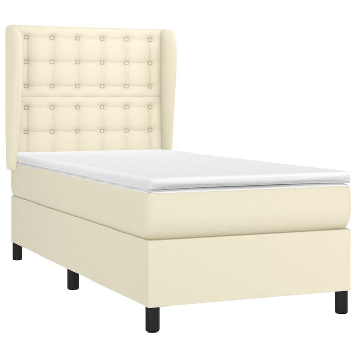 Pat box spring cu saltea, crem, 80x200 cm, piele ecologică WALTI