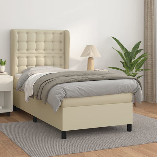 Pat box spring cu saltea, crem, 80x200 cm, piele ecologică - WALTI WALTI