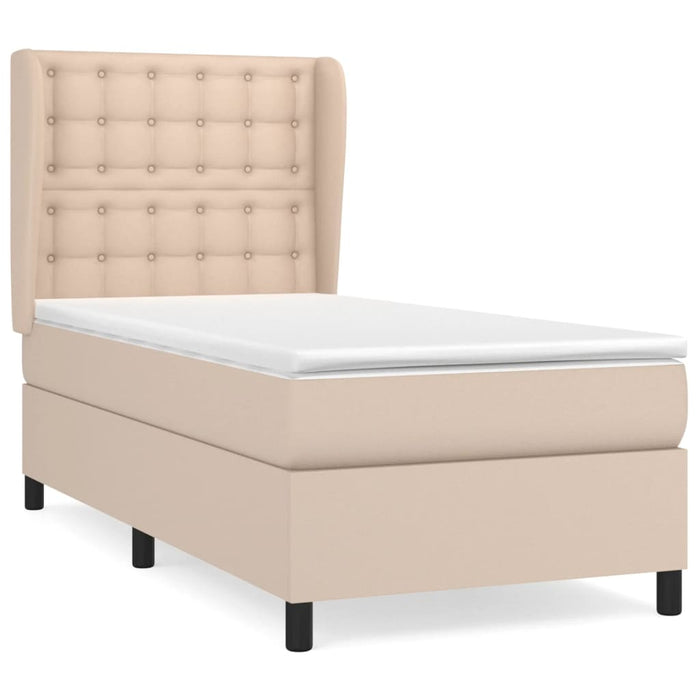 Pat box spring cu saltea, cappuccino, 80x200 cm piele ecologică WALTI