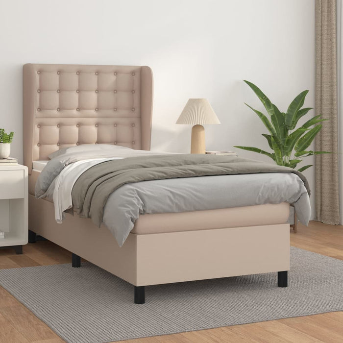 Pat box spring cu saltea, cappuccino, 80x200 cm piele ecologică WALTI