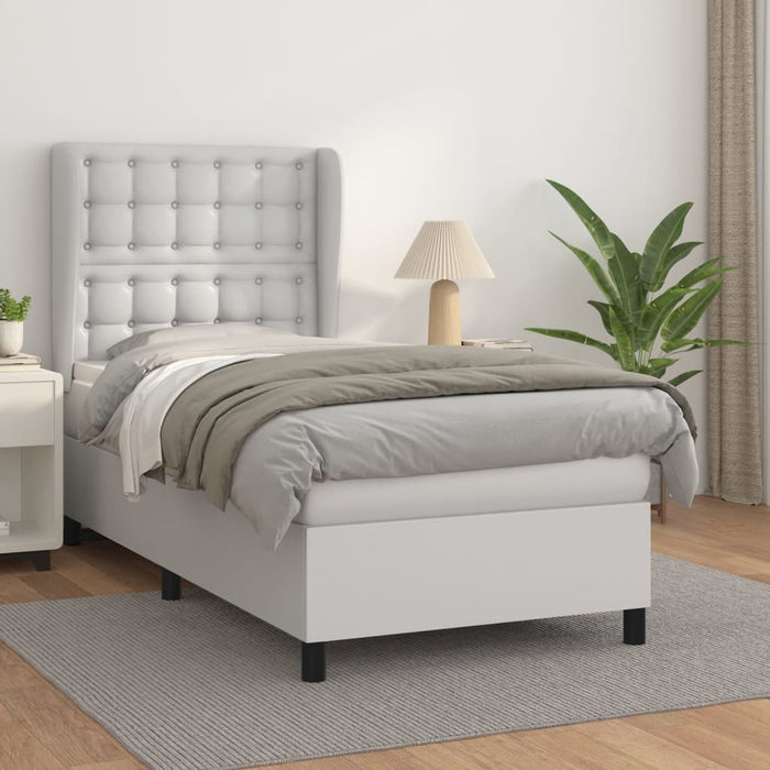 Pat box spring cu saltea, alb, 90x190 cm, piele ecologică - WALTI WALTI